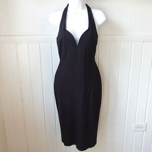 GLARE Vintage 90s Black Halter Neck Criss Cross Back Midi Dress Bodycon Backless